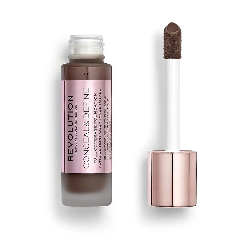 2- Makeup Revolution Conceal & Define Foundation, Long Lasting/Matte Finish F18